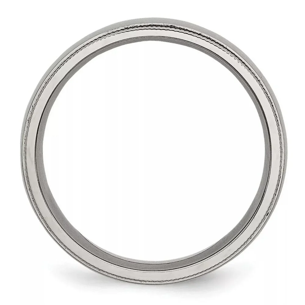 Chisel Titanium Grooved and Beaded Edge 6mm‎ Polished Band, Finger Size 9.5